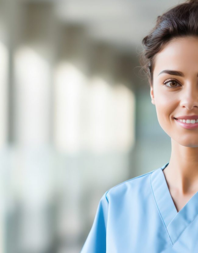 portrait-smiling-nurse-blurry-hospital-background portrait-smiling-nurse-blurry-hospital-background